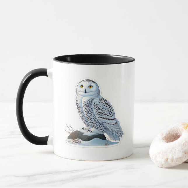 Caneca Snowy Owl Mug - Elegância do Ártico em Cada Sip (Com Donut)