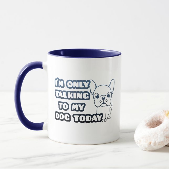 Caneca Só estou a falar com o meu cão, uma tipografia azu (Com Donut)