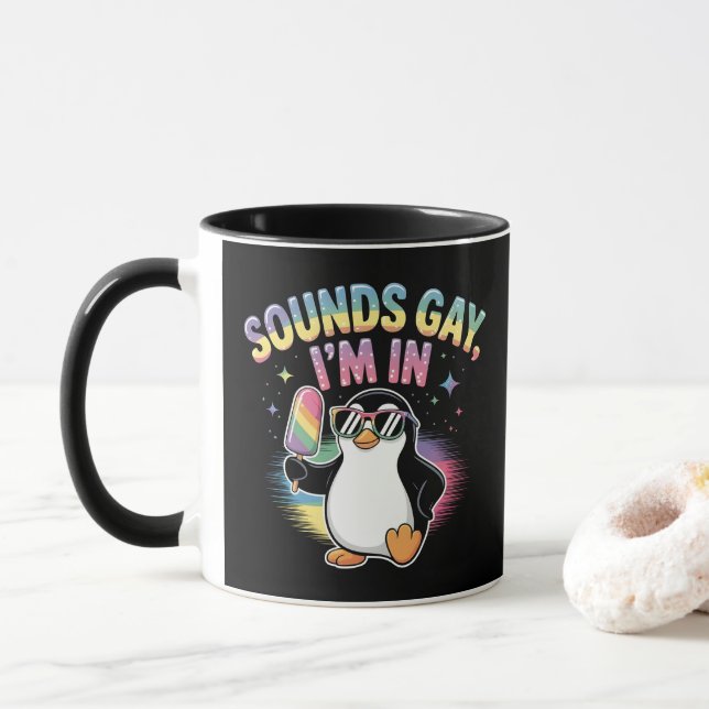 Caneca Soa Gay, estou no Design do Mês do Orgulho - Pingu (Com Donut)