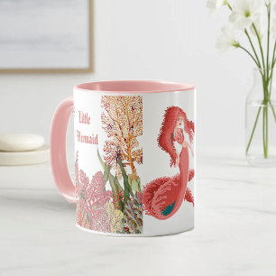 Caneca Sob O Mar Pequena Sereia Vermelha Recife de Coral 