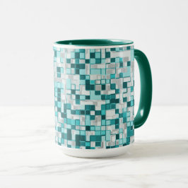 Caneca Sobreposição de pequenos quadrados em tons cianos