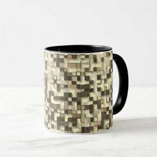 Caneca Sobreposição de pequenos quadrados em tons de bege