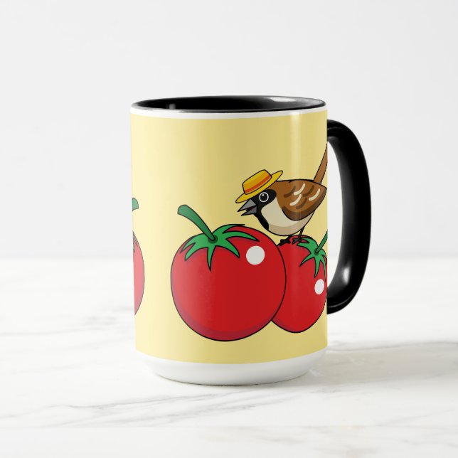 Caneca Sobreposição Orgânica Comendo Tomate Vermelho (Frente Esquerda)