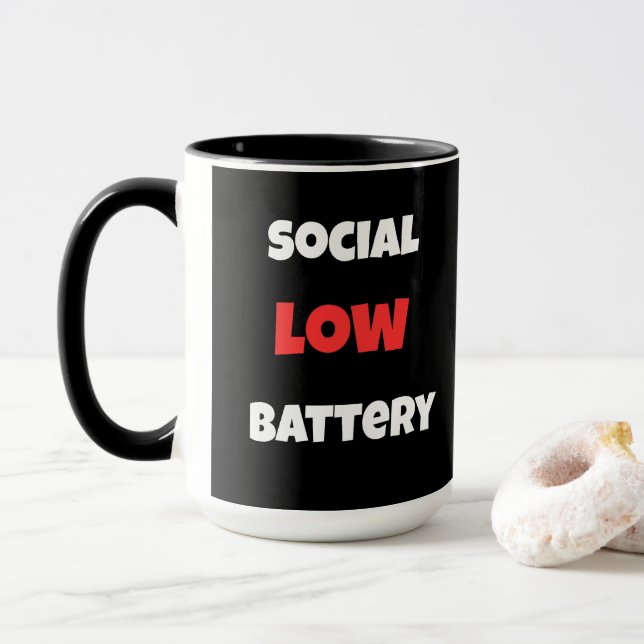 Caneca Social Battery Low Funny Coffee Mug -Black&White (Com Donut)
