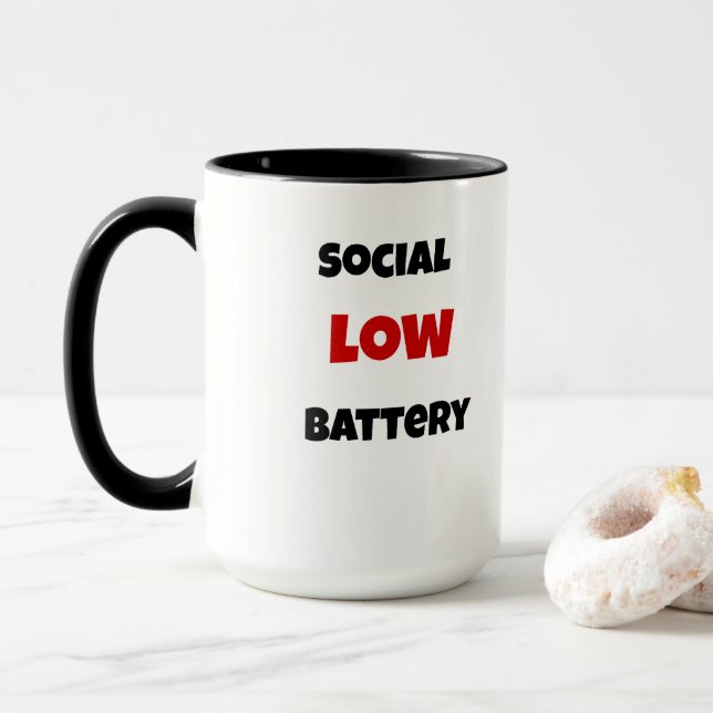 Caneca Social Battery Low Funny Coffee Mug -Black&White (Com Donut)