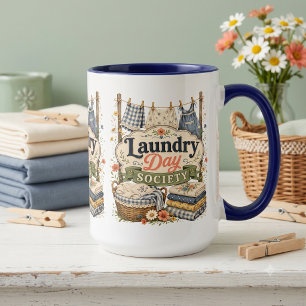 Caneca Sociedade do Dia de Lavanderia Florais Cottagecore