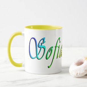 Caneca Sófia, nome, multi logotipo colorido,