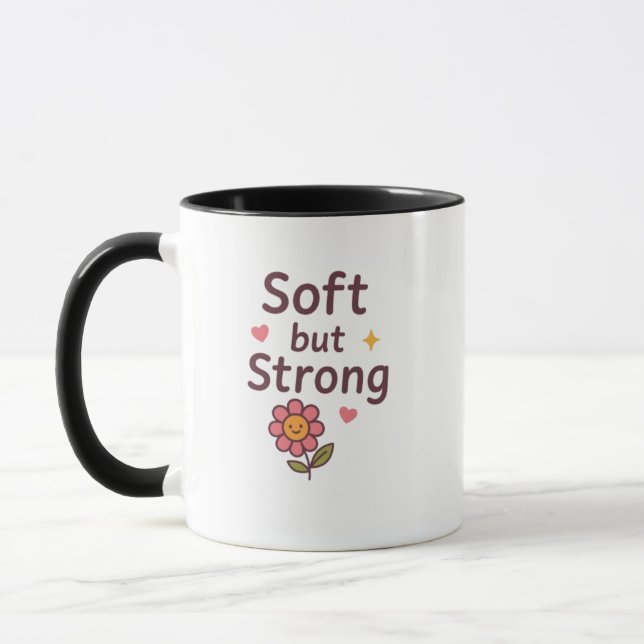 Caneca Soft but Strong – Cute Pastel Flower Mug (Esquerda)