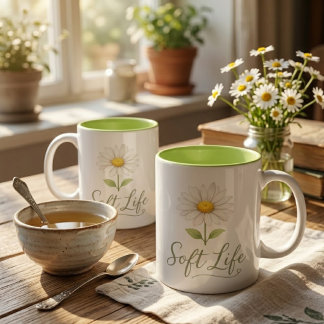 Caneca Soft Life Aesthetic Daisy Watercolor Floral Coffee