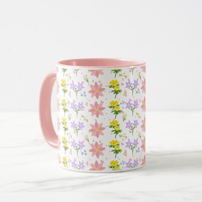 Caneca Soft Pastel Wildflower Pattern Two-Tone mug (Frente Esquerda)