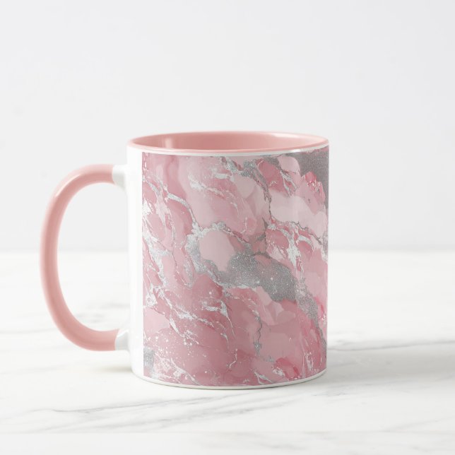 Caneca Soft Pink and Silver Marble-Like Pattern (Esquerda)