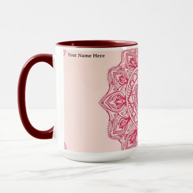 Caneca Soft Pink Heart Mandala Intricate Custom (Esquerda)