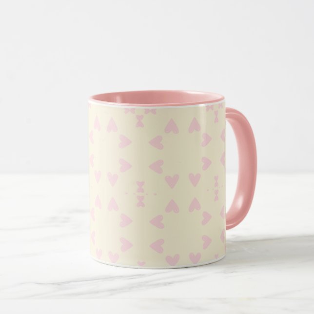 Caneca Soft Pink Heart Pattern – Cute Aesthetic Seamless  (Frente Esquerda)