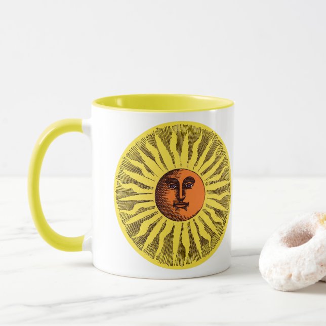 Caneca Sol Hippie Feliz Sorridente Amarelo Celestial Vint (Com Donut)