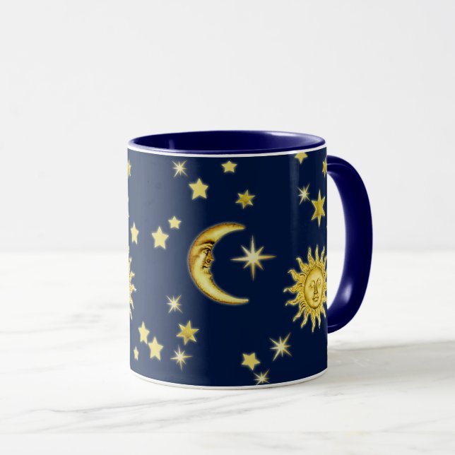 Caneca Sol, Lua e Estrelas no Azul Escuro (Frente Esquerda)