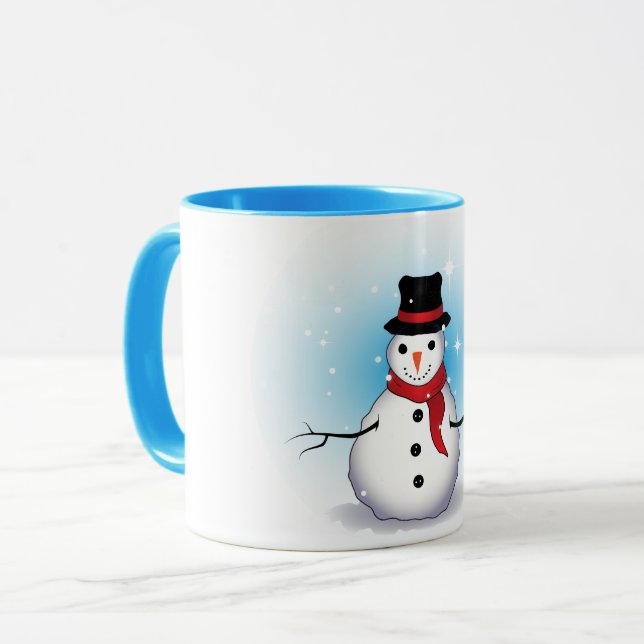 Caneca Solteiro engraçado Snowman com tom azul suave em B (Frente Esquerda)