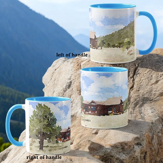 Caneca Solteiro House Country Living Watercolor (mug design left, right and opposite handle)