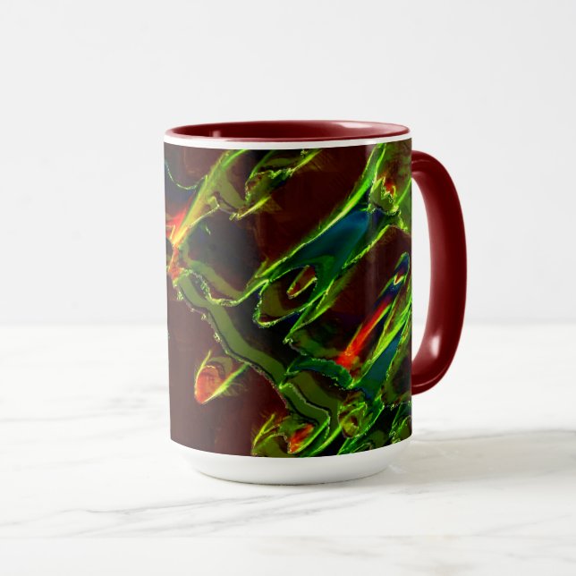 Caneca Sombras verdes drenadas em chamas de fogo (Frente Esquerda)