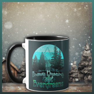 Caneca Sonhos de Neve e Evergreens Retro Sunset