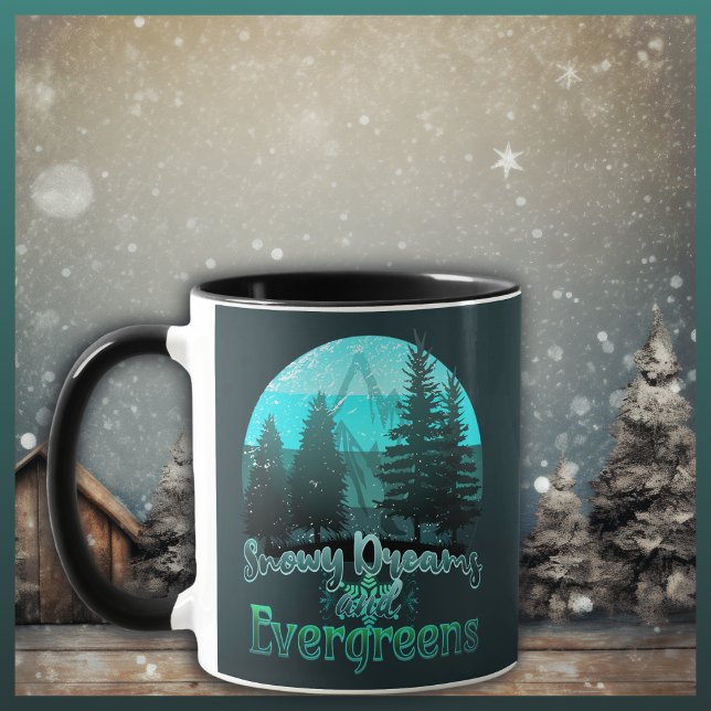 Caneca Sonhos de Neve e Evergreens Retro Sunset (Criador carregado)
