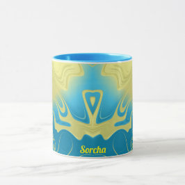 Caneca SORCHA ~ Zany 3D Fractal ~ Amarelo Azul 3D