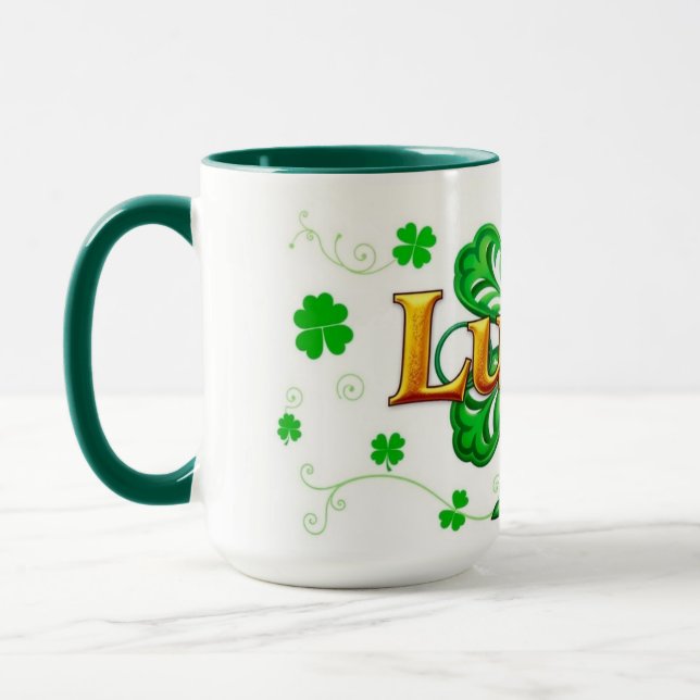 Caneca Sorte Texto Trevo Padrão St. Patrick's (Esquerda)