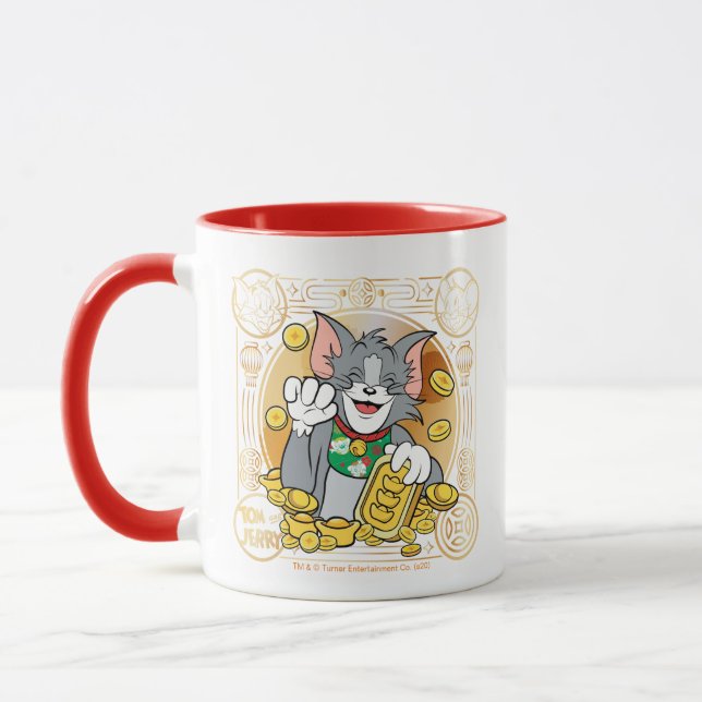 Caneca Sortudo Gato Jerry Com Sinais Dourados (Esquerda)