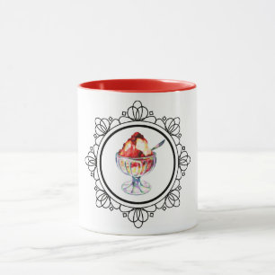 Caneca Sorvete Vintage sundae vermelho branco