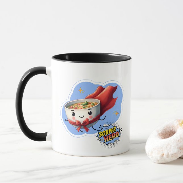 Caneca Souper Hero, Super Hero Soup Pun | (Com Donut)