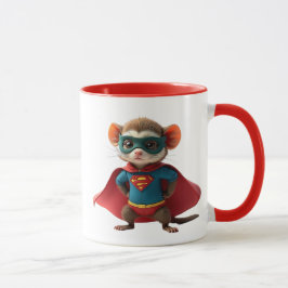 Caneca Souris super-héros avec cape rouge et masque.
