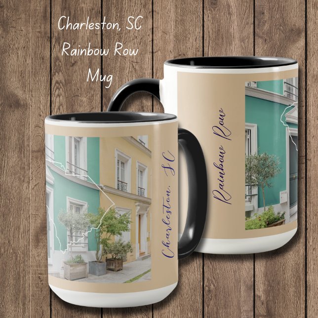 Caneca South Carolina Rainbow Row Personalizou Mug (Have your morning coffee in this Colorful Rainbow Row, Charelston South Carolina mug! )