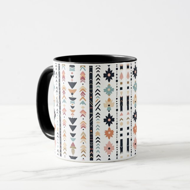 Caneca Southwestern Navajo Inspired Geometric Cream Teal  (Frente Esquerda)