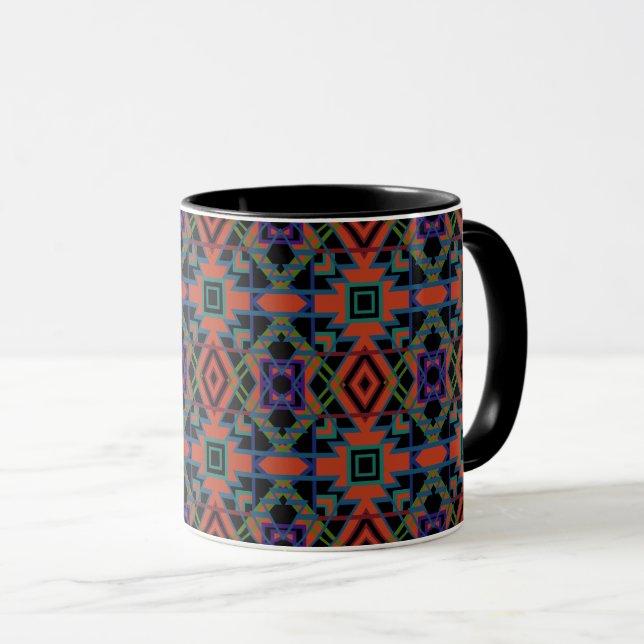 Caneca Southwestern Symmetrical Tiled Pattern Line Art (Frente Esquerda)