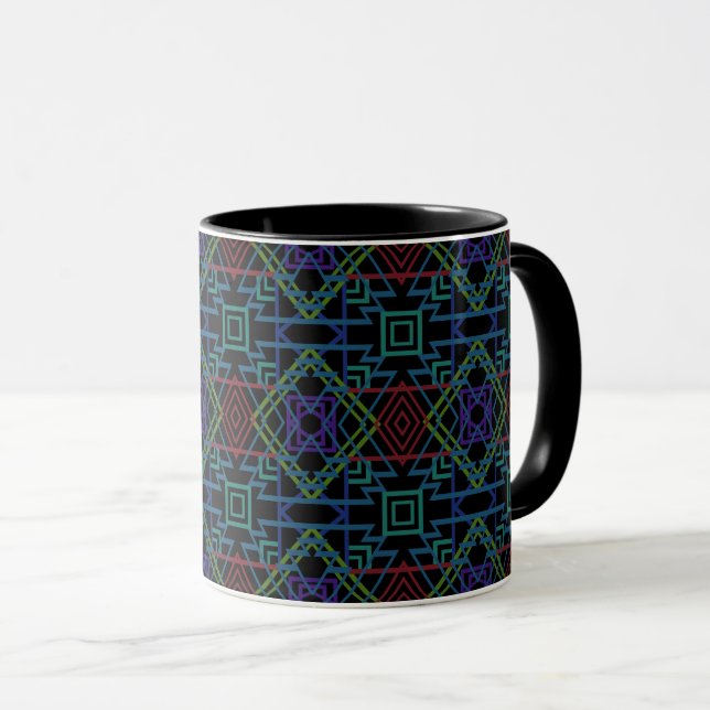 Caneca Southwestern Symmetrical Tiled Pattern Line Art (Frente Esquerda)