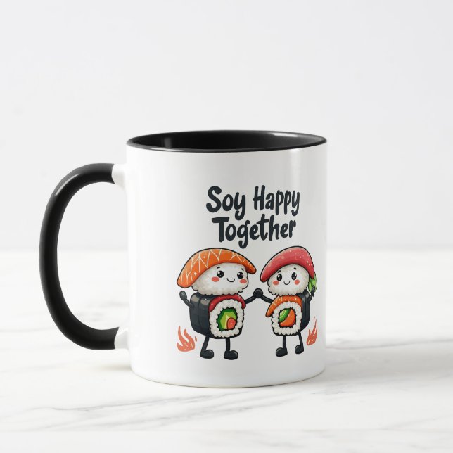 Caneca Soy feliz juntos Sushi Kawaii Comida japonesa (Esquerda)