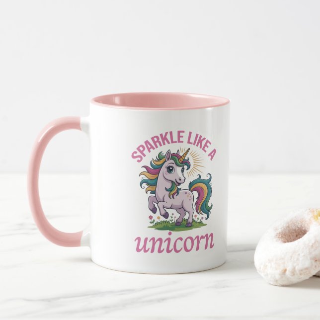 Caneca Sparkle como um unicórnio (Com Donut)