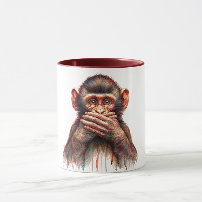 Caneca Speak No Evil Monkey Watercolor Art (Centro)