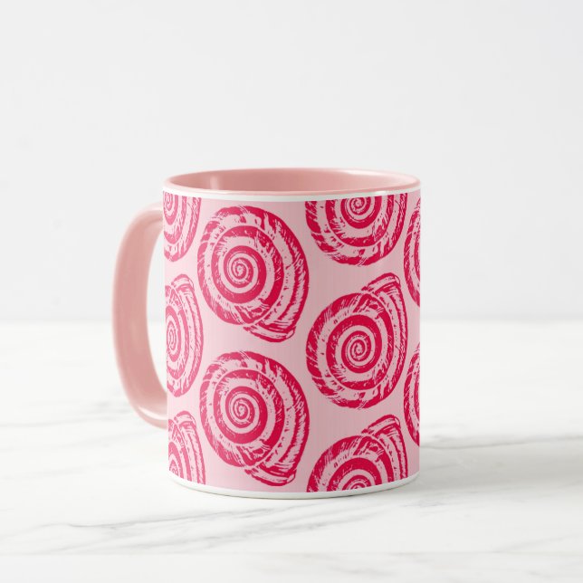Caneca Spiral Seashell Block Impressão, Coral Rosa e Fuch (Frente Esquerda)