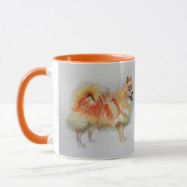 Caneca Spitz alemão Pomeranian Watercolor Orange Mug
