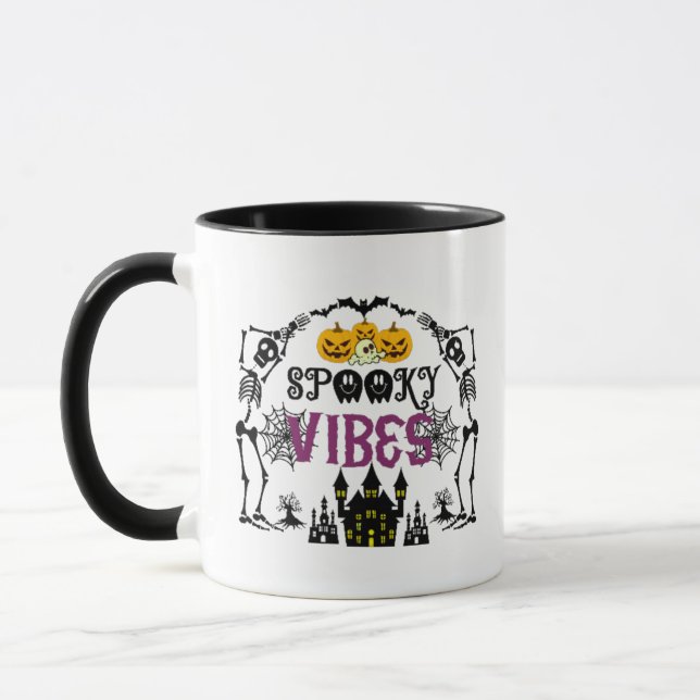 Caneca Spookes Vibes Skeletons Skulls Aranha Halloween (Esquerda)