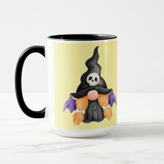 Caneca Spooky Black Halloween Witch Gnome With Skull (Esquerda)