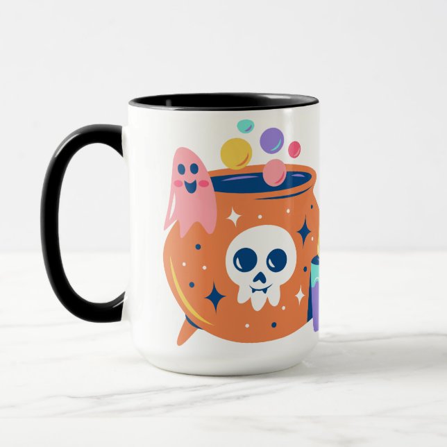 Caneca Spooky Cauldron Ghost Candle Halloween Art Design (Esquerda)
