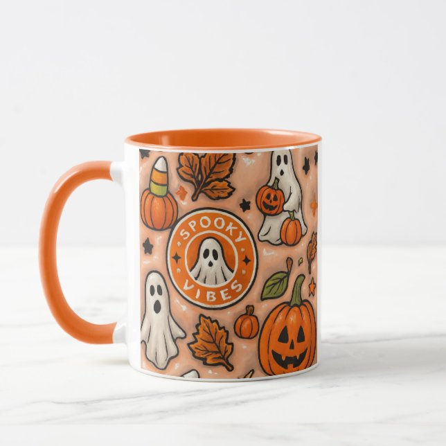Caneca Spooky Vibes Halloween Design – Cute Ghosts & Pump (Esquerda)