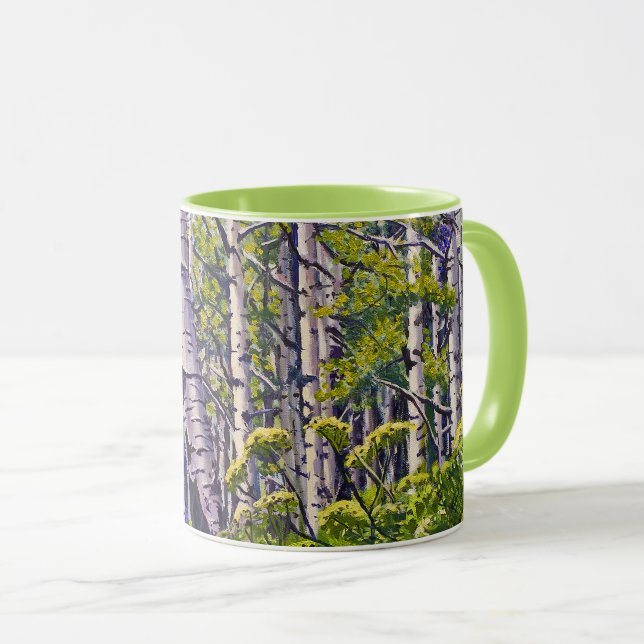Caneca Spring Aspen Tree Woodland Purple Green Coffee (Frente Esquerda)