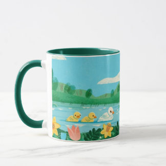 Caneca Spring Harmony – Whimsical Duck Family by the Lake