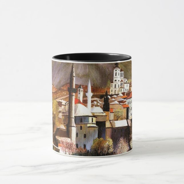 Caneca Springtime em Mostar, pintura de arte, (Centro)