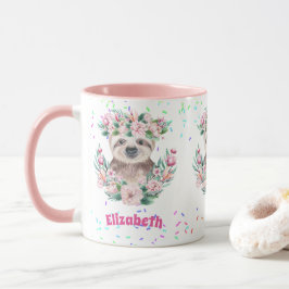 Caneca Sprinkles SLOTH Boho Girls Pink Flowers Gifts Boni