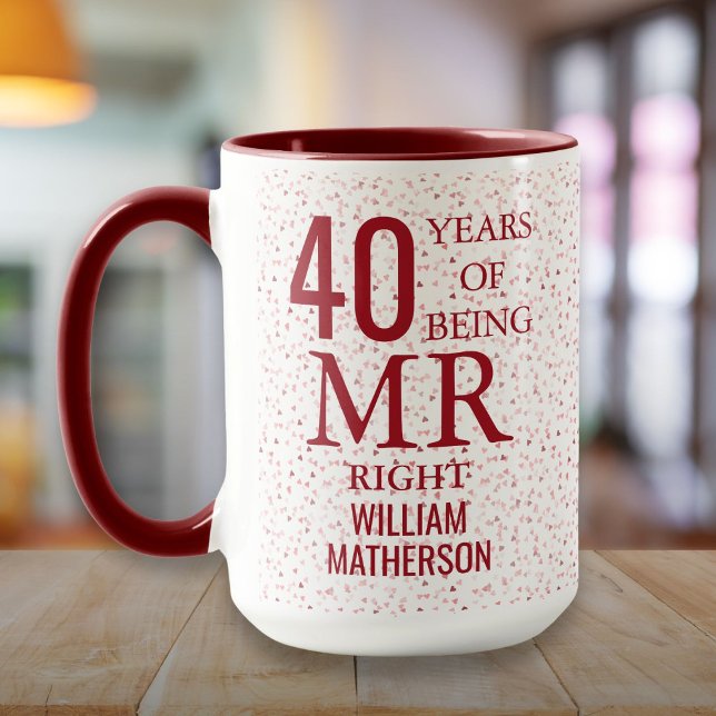 Caneca Sr. Certo Diversão 40º Aniversário Ruby Hearts (Mr Right Fun 40th Anniversary Ruby Hearts Mug)
