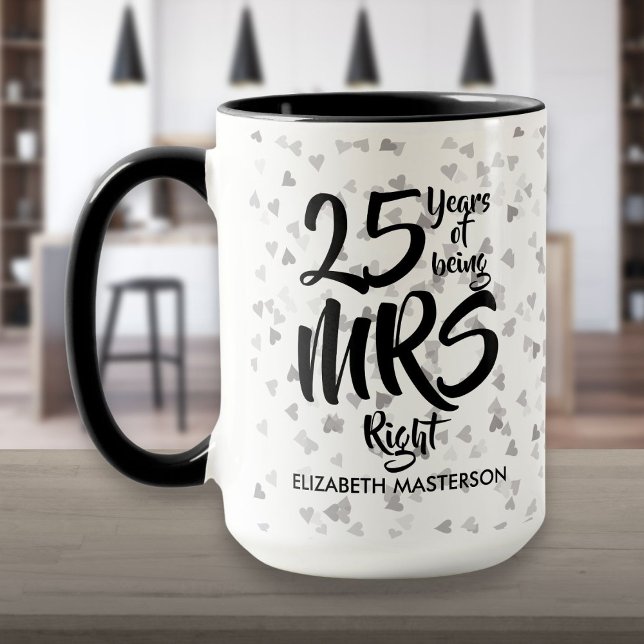 Caneca Sra. Right Diversão 25º Aniversário de Prata (Mrs Right Fun 25th Silver Anniversary Mug)