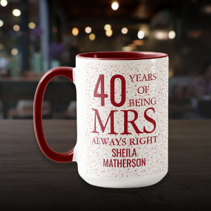 Caneca Sra. Sempre Certa Diversão 40º Aniversário Coraçõe